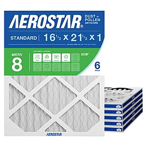 Aerostar 16.5x21.5x1 MERV 8 - 6 Count - High Efficiency Pleated HVAC, Furnace & Air Conditioner Filters - Removes Dust, Lint, Mold & Allergy-Causing Pollen
