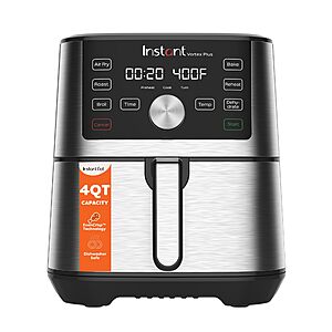 Instant Pot 4QT Vortex Plus 6-in-1 Mini Air Fryer, Custom Program Options, Crisps, Broils, Roasts, Dehydrates, Bakes, Reheats, 100+ In-App Recipes, Stainless Steel,4 Quarts