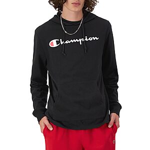 Champion Men's Pullover Jersey T-Shirt Hoodie, Standard Fit, Midweight, Script Logo, Black - Classic Script Logo, Large