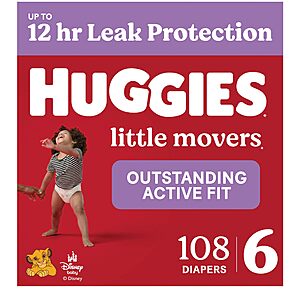 [S&S] $72.78: 216-Count Huggies Little Movers Diapers Size 6, 35+ lbs (4 Packs of 54)