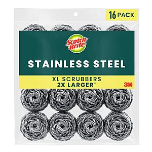 $7.98: Scotch-Brite Stainless Steel Scrubbers, 16 Pack