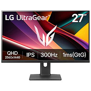 LG 27G64NA-B 27-inch Ultragear G6 QHD (2560 x 1440) IPS Gaming Monitor, 300Hz, 1ms, NVIDIA G-Sync Compatible, AMD FreeSync Premium, VESA DisplayHDR 400 for $ $230