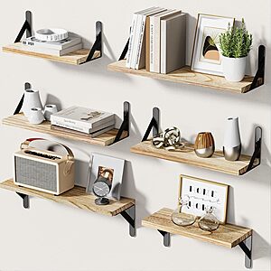 [Prime] 6-Pack AMADA HOMEFURNISHING Wooden Floating Wall Shelves $13.99 + Free shipping