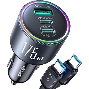 Prime: 3-Port Joyroom 175W USB-C (PD100 & 45W) & USB-A QC 3.0 Car Charger w/ 4' 100W USB-C Cable $11.10 + Free Shipping