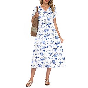 WNEEDU Women's Summer Midi Dress w/ Pockets (Various) $9.90 + Free Shipping w/ Prime or on $35+