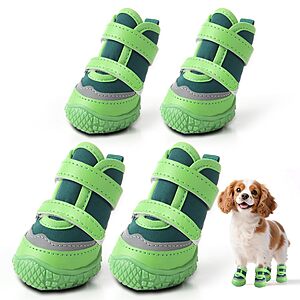 Dog Shoes for Small Dogs, Breathable Dog Boots Paw Protector for Hot Pavement Winter Snow, Dog Booties with Reflective Strips Rugged Anti-Slip Sole for Hardwood Floors Outdoor Walking Green Size 3