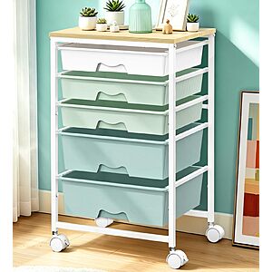 5-Tier SUNALLY Rolling Utility Cart w/ Wooden Tabletop & 2 Lockable Wheels $22.09 + Free Shipping w/ Prime or on $35+