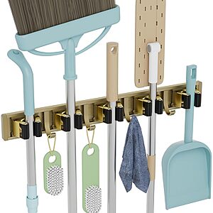 reliahom 5-Racks Wall-Mount Broom & Mop Holder w/ 4-Hooks $7.49 + Free Shipping w/ Prime or on $35+