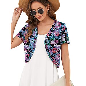 Heymoments Women's Short Sleeve Front Cropped Cardigan Shrugs (Various) $9.99 + Free Shipping w/ Prime or on $35+