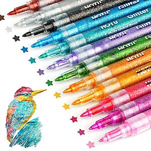 12-Count HOTU 0.7mm Glitter Markers w/ Water-Based Ink $5.84 + Free Shipping w/ Prime or on $35+