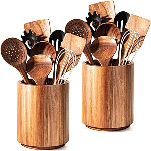 2-Pack Criusia Large 360&deg; Rotating Acacia Wood Utensil Crocks $18.99 + Free Shipping w/ Prime or on $35+