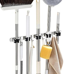 Fenas Broom & Mop Holder Wall Mount Organizer w/ 5 Racks & 4 Hooks $9.99 + Free Shipping w/ Prime or on $35+