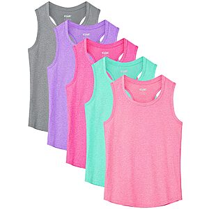 5-Pack QWE Girls Tank Tops Dry-Fit Sleeveless Athletic Undershirts (Various, Size: 7Y-8Y to 12Y-14Y) $9.49 + Free Shipping w/ Prime or on $35+