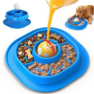 PandaTOP 2-in-1 Slow Feeder Dog Bowl w/ Rolling Ball (Blue) $8.99 + Free Shipping w/ Prime or on $35+
