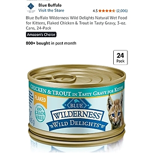 Blue Buffalo Wilderness Wild Delights Natural Wet Food for Kittens, Flaked Chicken & Trout in Tasty Gravy, 3-oz. Cans, 24-Pack