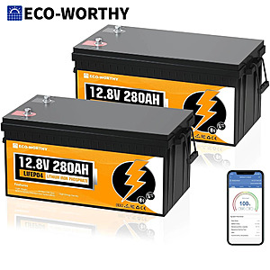 2-Pack ECO-WORTHY 12V 280Ah LiFePO4 Battery w/ Bluetooth & 200A BMS $503 + Free S/H