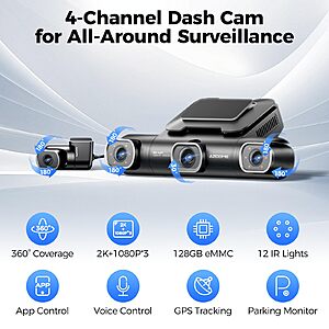 (prime) AZDOME M660 360&deg; 4 Channel Dash Cam (2K+1080P x 3) $80 + Free S/H