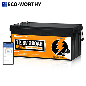 ECO-WORTHY 3584Wh 12V 280Ah LiFePO4 Battery w/Bluetooth & 200A BMS $222 + Free S/H