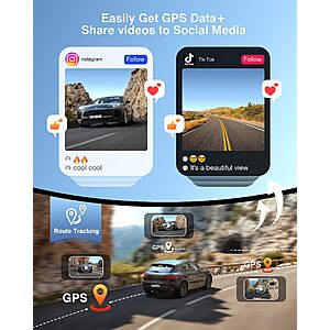 Dash Cam Front and Rear, 4K+2K Recording Dash Camera for Cars, Night Vision with WDR, 170° Wide Angle, 5.8G/2.4G Dual Wi-Fi, 64GB Card, Built-in GPS, G-Sensor Emergency Lock, 24H Parking Monitor