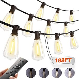addlon 198FT Outdoor Waterproof String Lights w/ Plastic ST38 LED Edison Bulbs $29.25 + Free S/H