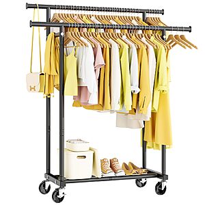 HYSEYY Double Rod Clothes Rack on Wheels $22.20 + Free S/H