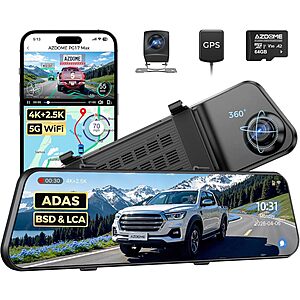 12" AZDOME PG17 Max 4K+2.5K Mirror Dash Cam with ADAS, BSD and LCA $59.50 + Free S/H