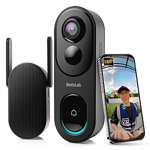(prime) BOTSLAB 5MP Battery Powered Wireless Doorbell Camera w/ 180&deg; Head-to-Toe View $39.50 + Free S/H