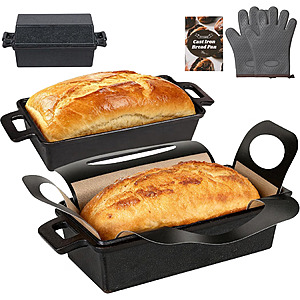 ROTTOGOON 2 in 1 Cast Iron Loaf Pan with Lid,Even Heat Distribution Bread Baking Pans for Sourdough, Homemade Bread,Cake and Meatloaf $33.24