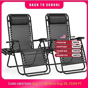 2PCS Black- JHK Zero Gravity Recliner Portable Folding Patio Chair with Cup Holder Tray Black $37.7 + Free Shipping