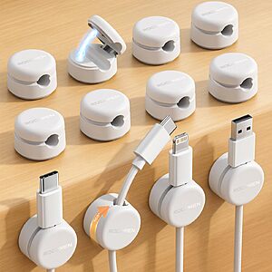 Prime: Rocoren 12 Pack Magnetic Cable Clips 360&deg; Rotating Cord Organizer No-Residue Adhesive $6.5 + Free Shipping