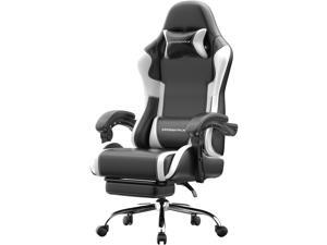Dowinx Ergonomic Gaming Chair with Footrest, Reclining Office Chair with Massage Lumbar Support, Adjustable Height & Headrest Pillow, Heavy Duty 330lbs, Comfortable for Streaming Long Gaming, White