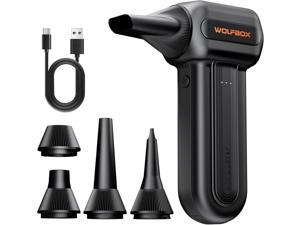 WOLFBOX MF60 Compressed Air Duster, 110000RPM Electric Air Duster, 3-Gear Rechargeable Cordless Air Blower for Computer Keyboard, Portable Air Blower with 5 Nozzle, Fast Charge