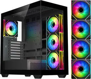 DIYPC ARGB-N6-BK Black Dual USB3.0/ 1 xType C Tempered Glass ATX Gaming Computer Case w/ Dual Tempered Glass Panel and 4 x ARGB PWM Fans (Pre-Installed). Support BTF Back Plug MB