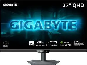 GIGABYTE - G27Q20 - 27" SuperSpeed IPS Gaming Monitor - QHD 2560 x 1440 - 200 Hz/OC 210 Hz - 0.5ms GTG - AMD FreeSync Premium, G-SYNC Compatible - HDMI, DP - Height and Tilt Adjustable - Black