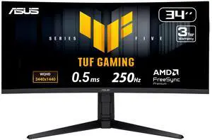 ASUS TUF Gaming 34 inch UltraWide QHD 2K 1440P 250Hz AMD FreeSync Premium 0.5ms ELMB HDR400 Built-in Speakers Curved Gaming Computer Monitor with Height Adjustable, Swivel & Tilt Stand VG34WQML5A
