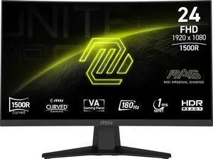 MSI 24 inch (23.6" viewable) Full HD 180Hz AMD FreeSync HDR Ready 1ms 1500R 105% sRGB Anti-Glare Curved Gaming Computer Monitor Frameless Design for both Work and Gaming MAG 244C