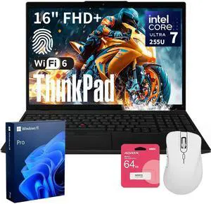 Lenovo ThinkPad L16 Premium Business Laptop, 16" FHD+, Intel Core Ultra 7 255U, 32GB DDR5, 1TB SSD, Fingerprint, Backlit, Wi-Fi 6E, Long Battery Life, Windows 11 Pro, AI-Ready PC, w/Bundle Set