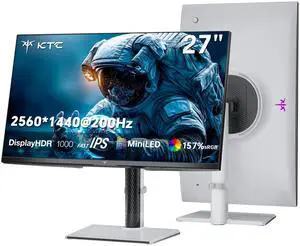 KTC M27T6S 27 Inch Gaming Monitor, 1440P Mini LED Monitor 200Hz(OC 210Hz), 157%sRGB, HDR 1000, 1ms MPRT, Adaptive Sync, HDMI DP Port, Tilt Swivel Pivot Height Adjustment, VESA Mount Vertical Monitors