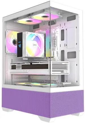 RAIDMAX i802 VIBE Purple Compact ATX Gaming PC Case, 5x Fixed RGB Fans Pre-Installed, Panoramic Tempered Glass, High Airflow Mid Tower Chassis, Supports 400mm GPU & 240mm Radiator