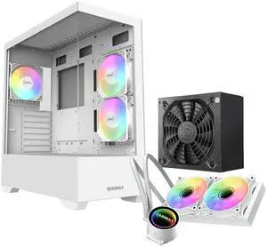 RAIDMAX I801 ATX Gaming PC Case White Color Bundle,Pre-Installed 3x ARGB Fans, Includes 700W PSU + 240mm Liquid Cooler, Supports 400mm GPU, AMD 5000/7000 Series & Intel 12/13/14th Gen