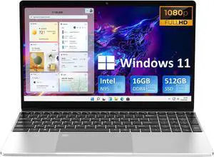 Laptop 15.6" IPS 1080P Notebook PC,16GB DDR4 512GB SSD, Quad-Core Intel 12th Gen N95 Processor, HD Camera,Windows 11 Pro Laptop, Fingerprint Unlock, Backlit Keyboard USB3.0 Port