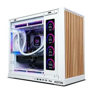 KOTIN Gaming PC -AMD Ryzen 7 9800X3D, GeForce RTX 5070Ti 16GB, 32GB DDR5 6000MHz, 1TB PCIe 4.0 SSD, 11.3" Display, 360mm Liquid Cooler, WiFi 7, Windows 11 Home, Prebuilt Gaming Desktop PC-White
