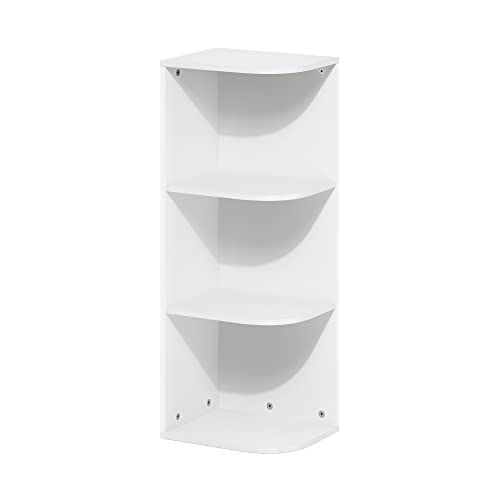 Furinno PASIR Book Shelf, 3-Tier Corner Bookshelf with Open Shelf, Standing Bookcase, 9.3 x 12 x 31.5 for Organization and Storage, for Living Room, Bedroom, Home Office, White