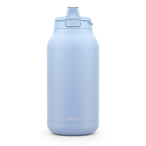 Ello Hydra 64oz Stainless Steel Water Jug with Locking Leak Proof Lid | Reusable Half Gallon Vacuum Insulated Metal Bottle with Silicone Straw, Keeps Drinks Cold All Day, Gift Ready, Halogen Blue