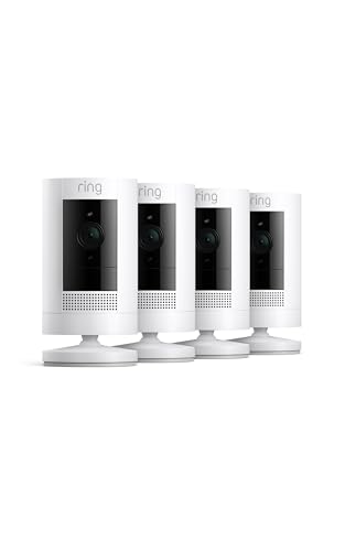 Ring Outdoor Cam (Stick Up Cam), Weather-resistant home or business security camera, outdoor ready, Live View, Color Night Vision, Two-Way Talk, motion alerts, Works with Alexa, 4-pack, White