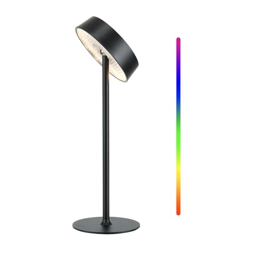 Cordless Lamp, Rechargeable Table Lamp, Battery Operated, RGB Dimmable Touch Control, 3 Color Temperatures, LED Memory Function, Portable Outdoor Waterproof, Restaurant Dining Patio Kitchen, Black 1Pc