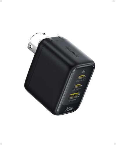 Baseus Enerfill 70W USB C Charger, 3 Port Fast Charging Block with Foldable Plug, GaN Wall Brick Charger Type C for MacBook Pro, iPad Pro, iPhone 17/16/15 Series, Galaxy S25/24, Airpods 4 & More