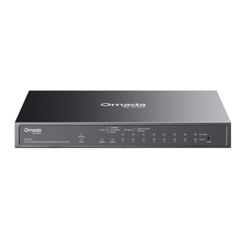 TP-Link Omada 8 Port Gigabit Easy Managed, PoE Switch, 63W Budget, PoE+ Compliant, Up to 250m PoE Distance, Auto Recovery, VLAN, Auto Loop Prevention, Fanless, Managed by Omada(ES210GP)