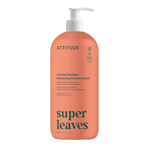 ATTITUDE Colorlast Hair Shampoo, EWG Verified, For Color Treated Hair, Protects Color, Naturally Derived Ingredients, Vegan and Plant Based, Avocado Oil and Pomegranate, 32 Fl Oz