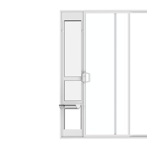 Hakuna Pets White Glass Patio Pet Door for Sliding Glass Doors, Large | Adjustable Height 77.2” – 83.5”, Damage-Free or Permanent Installation, Durable Aluminum Frame, Locking Panel Included